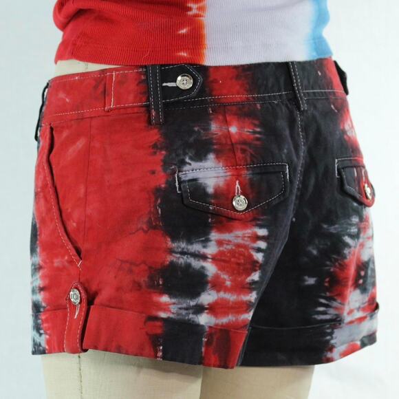 Womens Shorts Size 8 Red Black Tie Dye Reworked Beach Resort Vacation Hippie - Picture 5 of 5